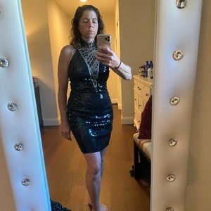 One of a kind Sequin mini dress w/low back & mesh detailing 4/6 prom,gala event